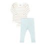 Set 2 Pcs. Body + Pantalón Rib - Perla Rayas / Celeste - 6-12M