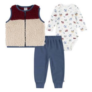 Conjunto Niño Bebé Pantalón y Chaleco 3 Set - Beige / Azul