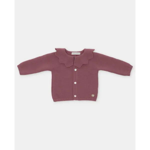 Cardigan Largo Volante Niña Plum