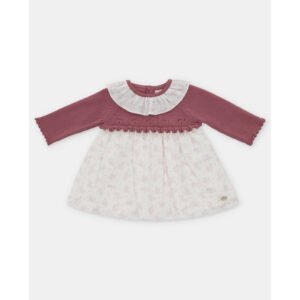Vestido Punto y Tela Niña Plum