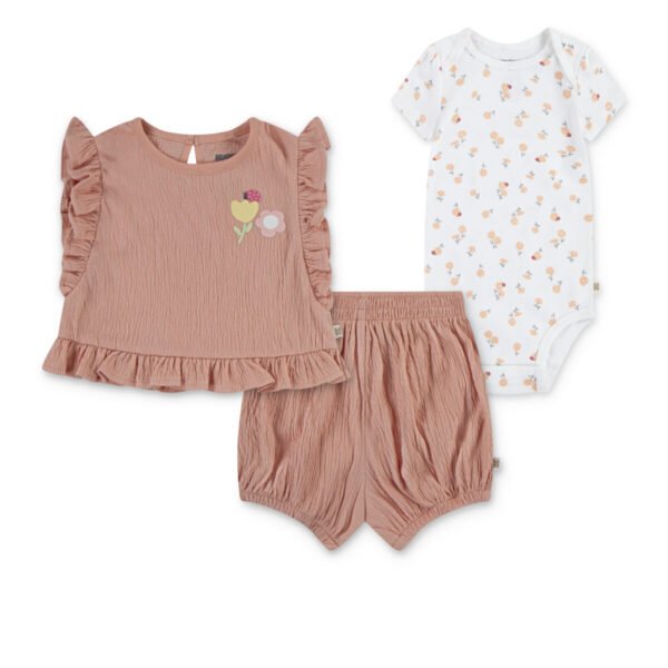 Conjunto Body / Short Niña Bebé 3 Set - Palo Rosa