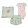 Conjunto Body / Short Niña Bebé 3 Set - Verde Past - 6M