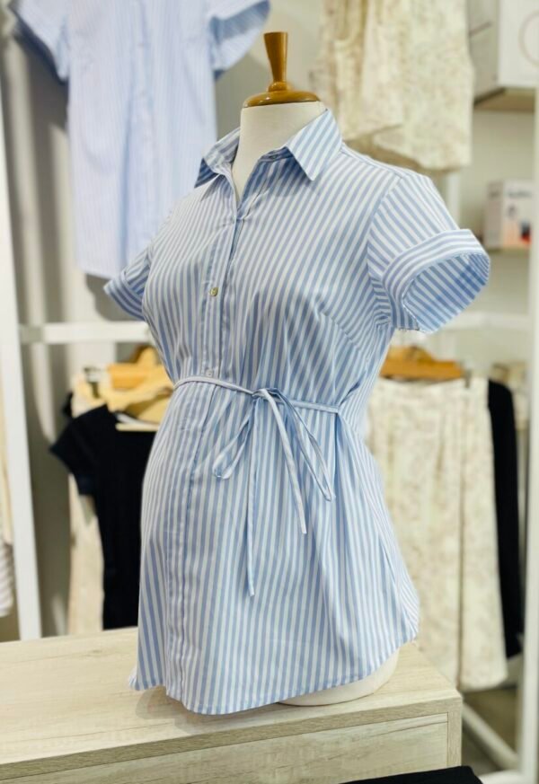 Blusa Clásica manga Corta c/Dobles - Rayas azules