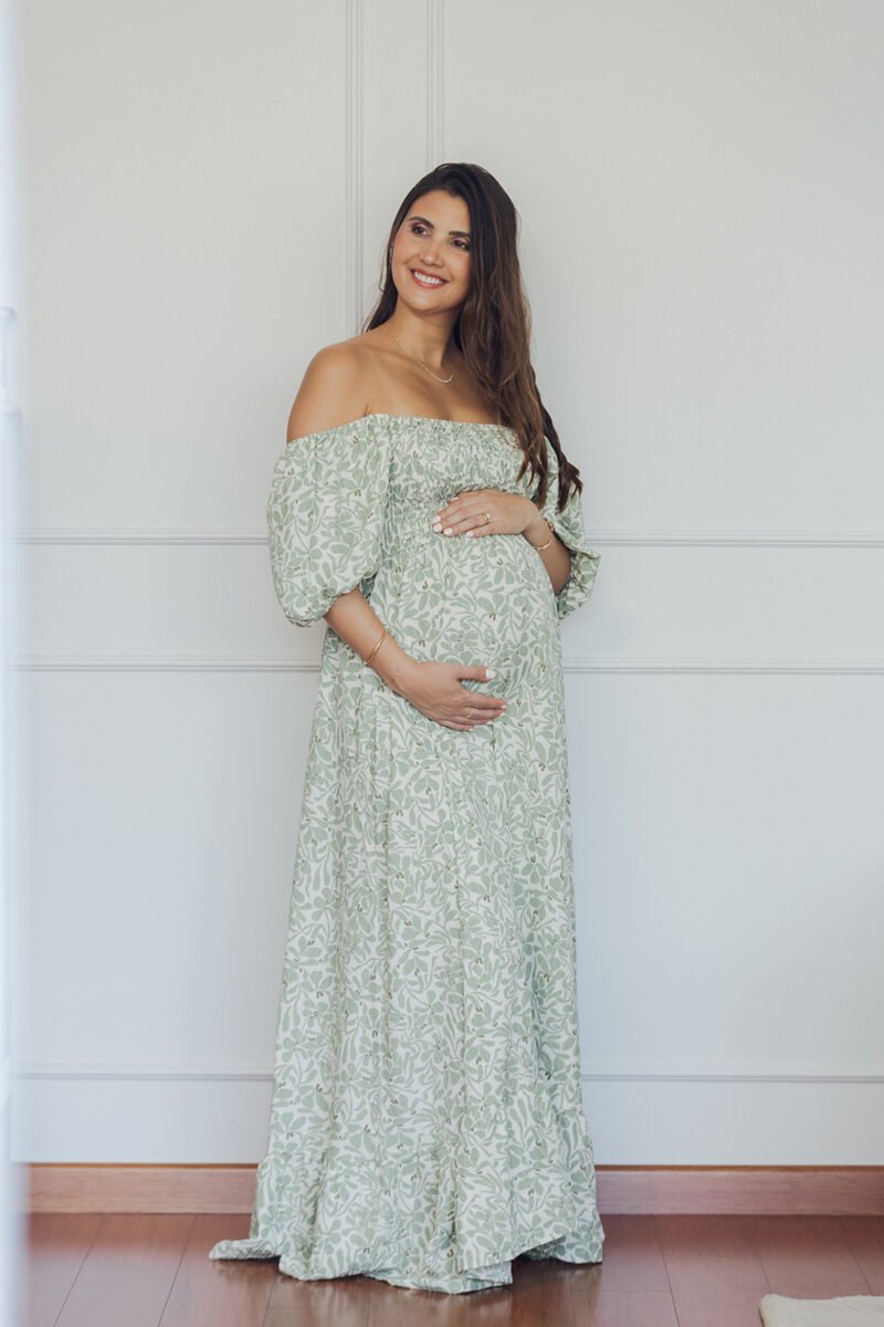 Maxi Vestido Panal Manga Corta - Print Verde