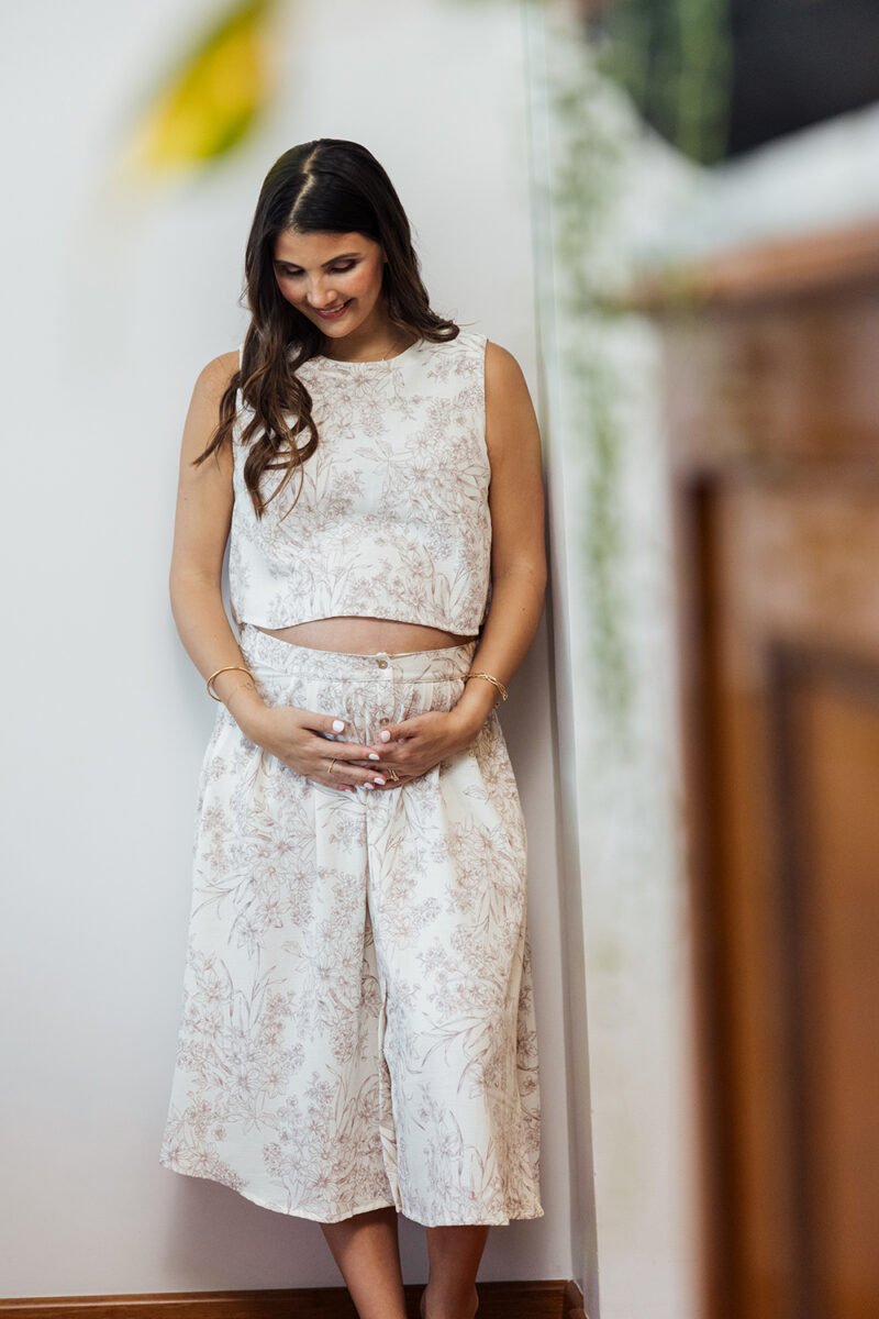 Conjunto Top y Falda Botones - Hueso Flor