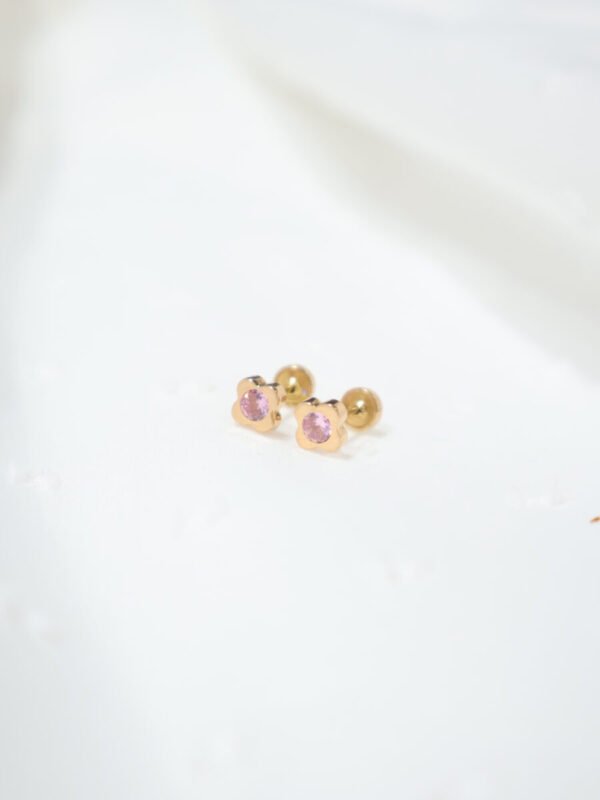 Arete Flor Circon Rosa