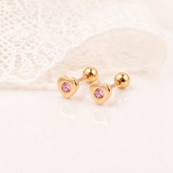 Arete Corazon 18K con Circon - Rosa