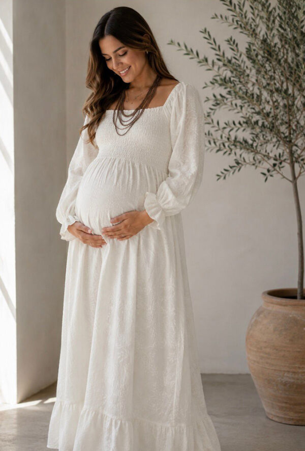 Maxi Vestido Panal Manga 3/4 Brocado