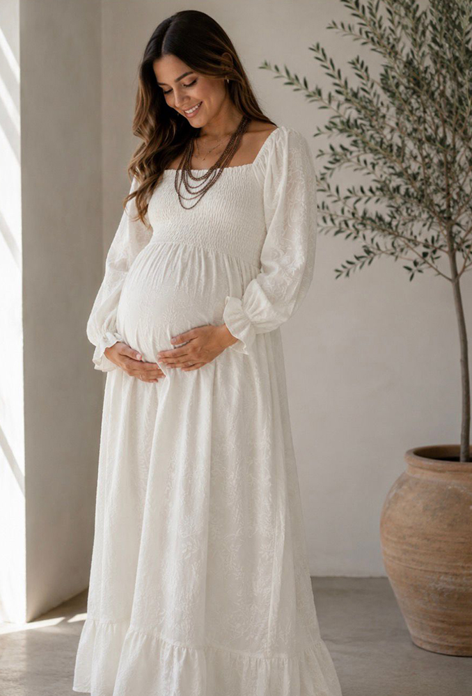 Maxi Vestido Panal Manga 3/4 Brocado