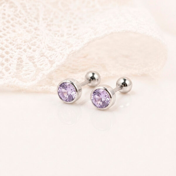 Arete Plata Punto de Luz Grande - Lila