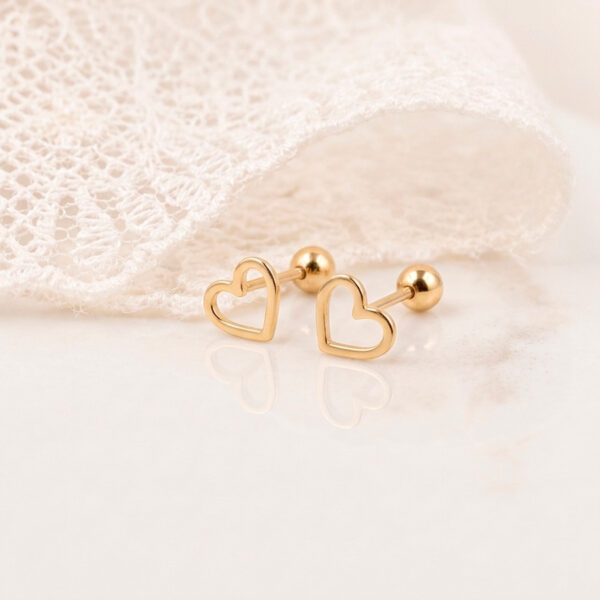 Arete 18K Silueta Corazon Silueta + Bombita