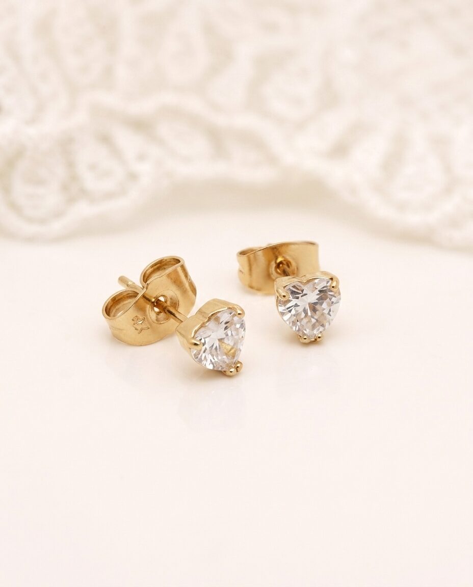 Arete Corazon Acero con baño de Oro