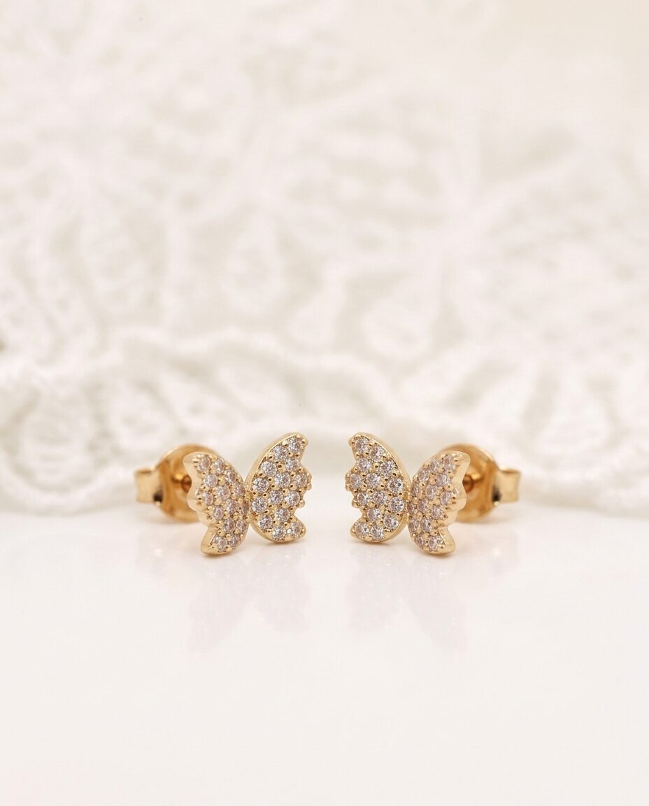 Arete Mariposa Acero con Baño de Oro