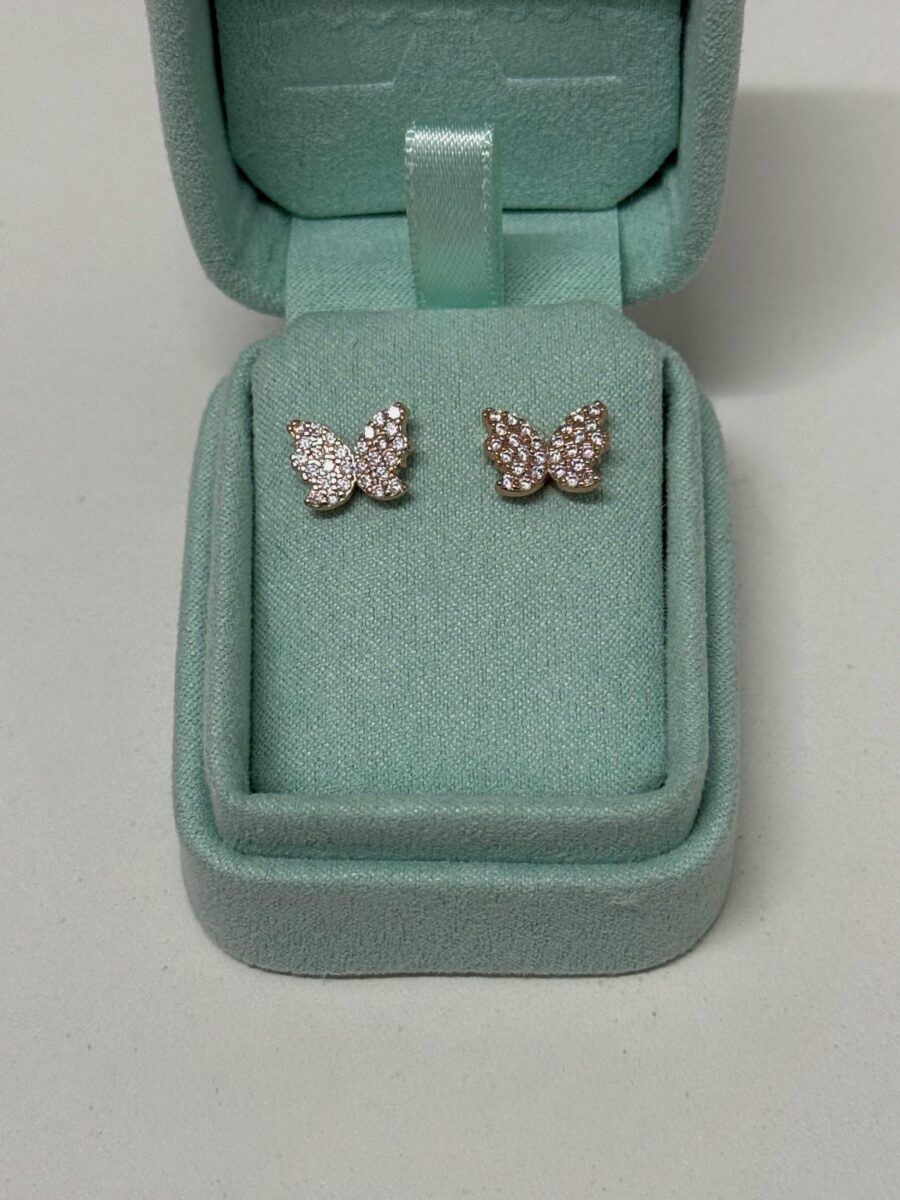 Arete Mariposa Acero con Baño de Oro - Imagen 2