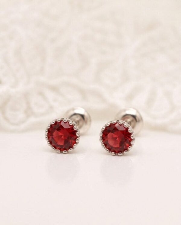 Arete  Plata Borde Calado con Circon - Rojo