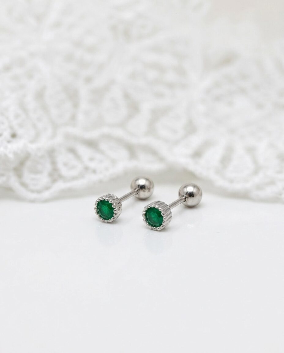 Arete Plata Borde Calado con Circon - Verde