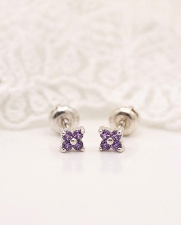 Arete  Plata Flor Circones Pequeña - Lila