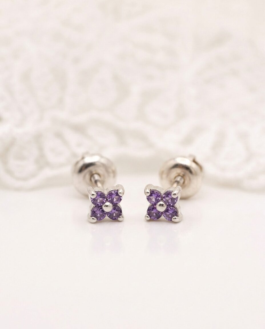 Arete Plata Flor Circones Pequeña - Lila