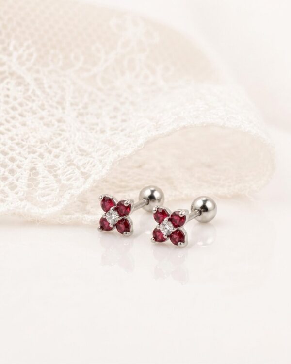 Arete Plata Flor Circones - Granate
