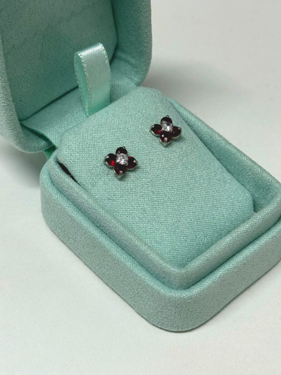 Arete Plata Flor Circones - Granate - Imagen 2
