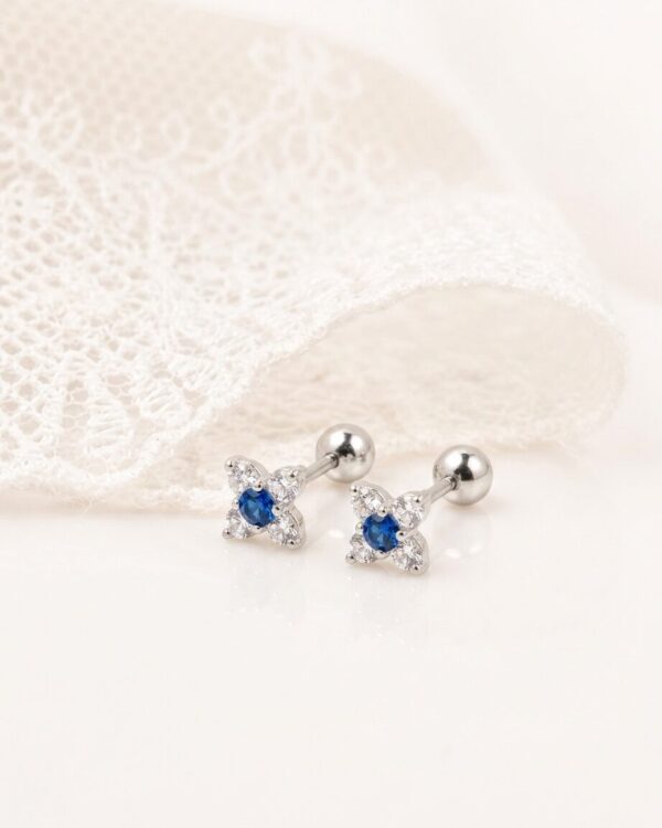 Arete Plata Flor Circones - Azul Blanco