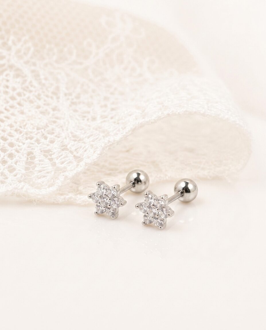 Arete Plata Flor Circones - Blanco