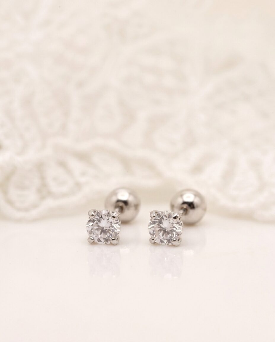 Arete Plata Chispa Circón - Blanco