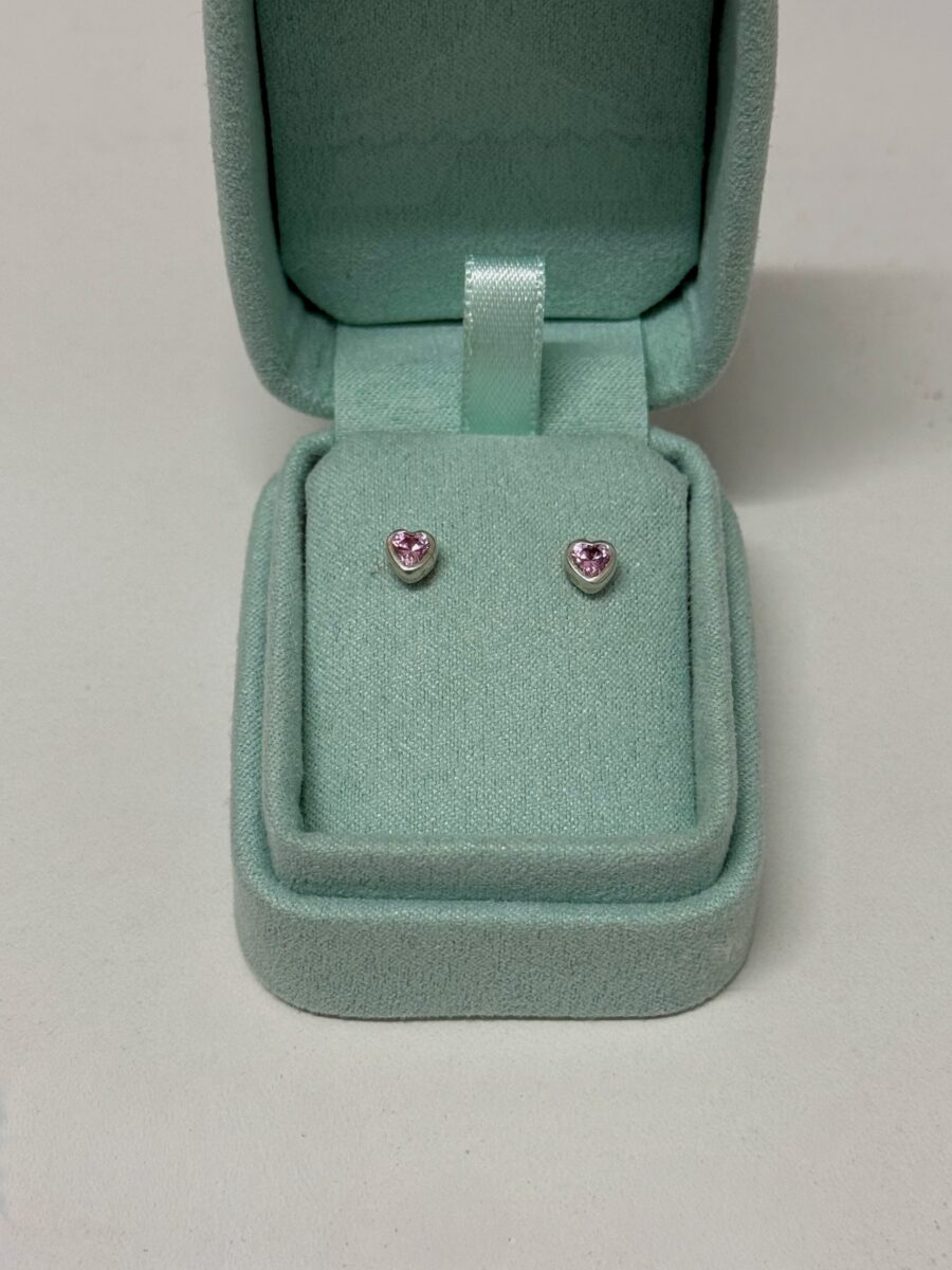 Arete Corazón Circón Borde Plata - Rosa - Imagen 2