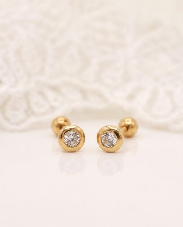 Arete Oro 18K Circular con Circón-Blanco