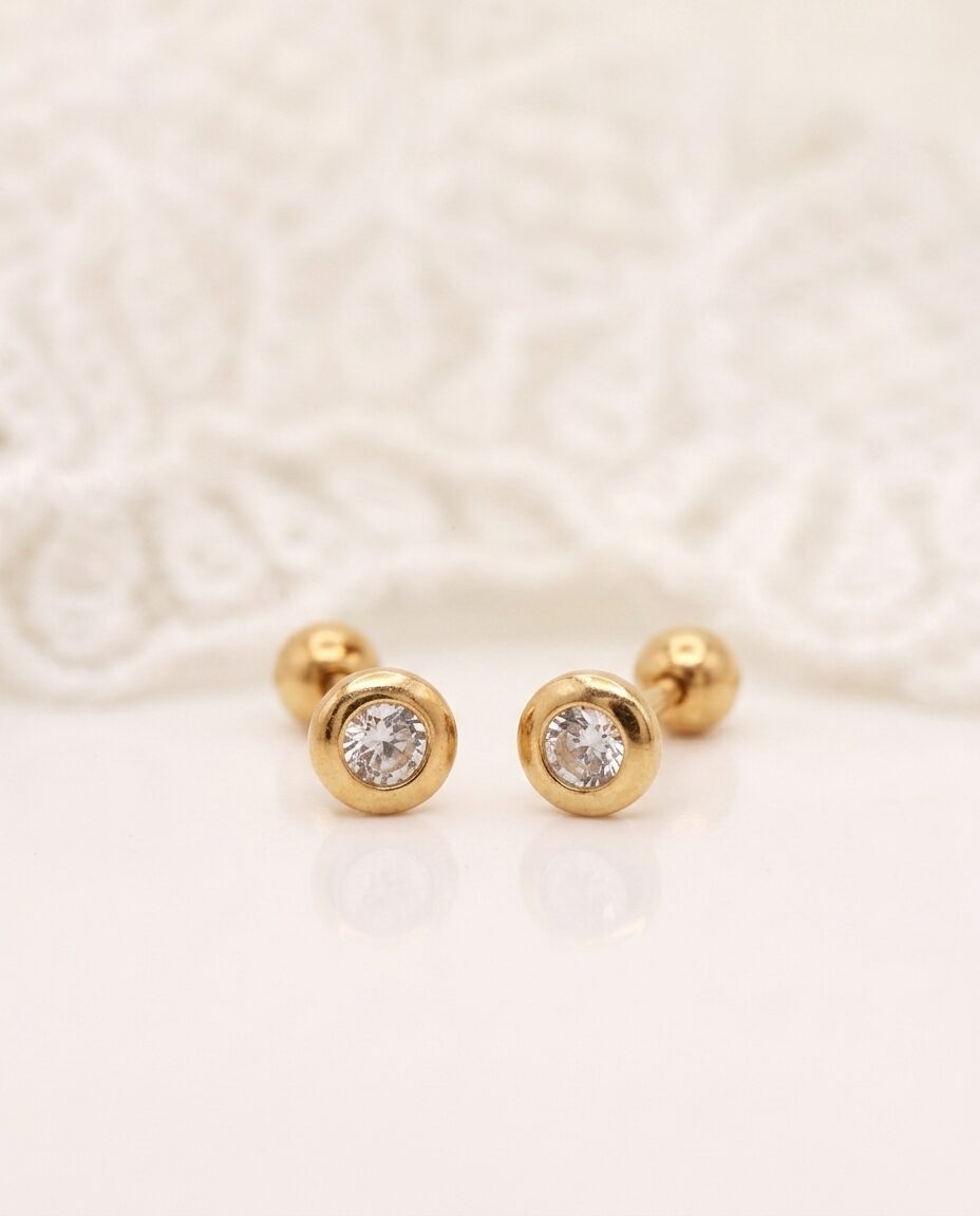 Arete Oro 18K Circular con Circón-Blanco