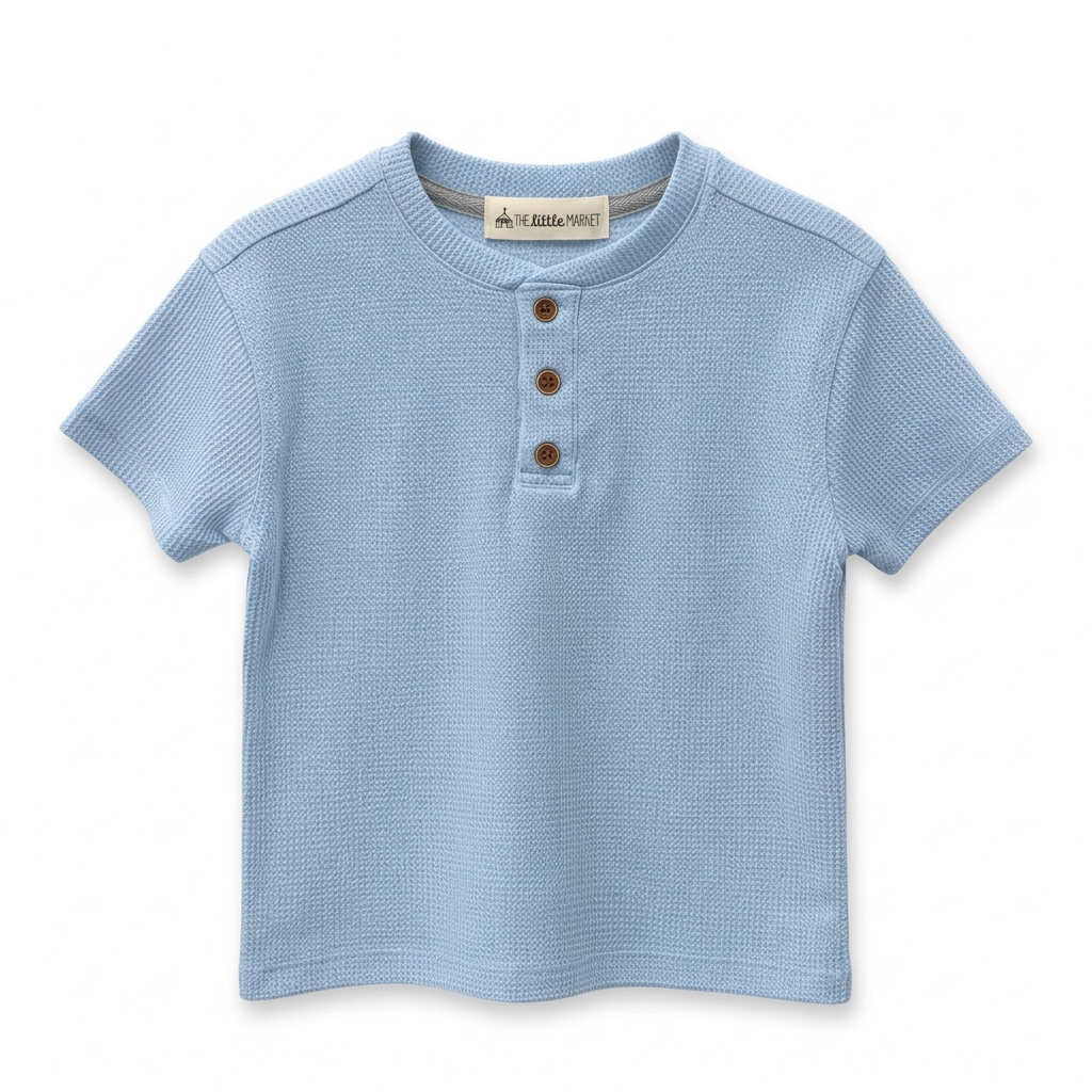Polo Niño Con Botones Celeste